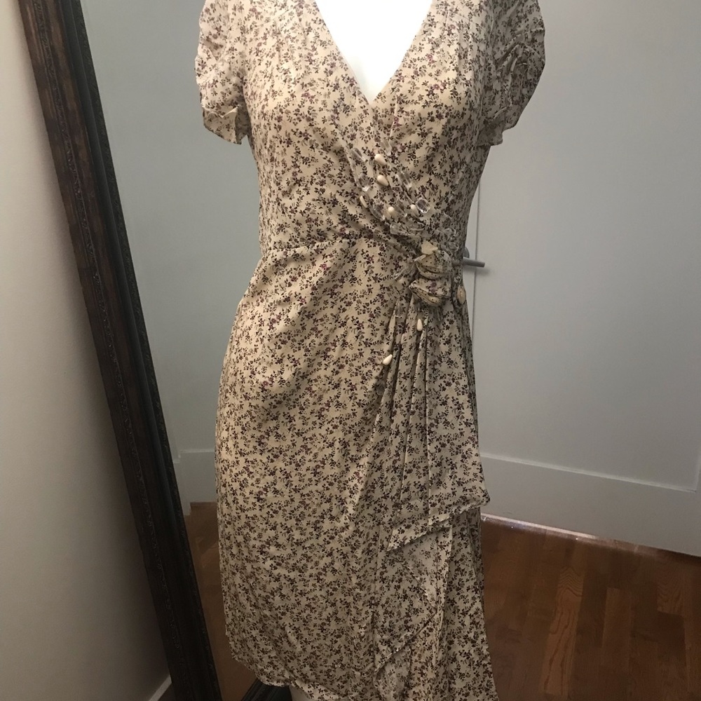 Nanette Lepore Floral Wrap Dress - Cream and Brown